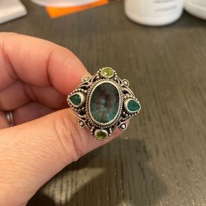 Size 7woman’s Sterling Silver with Emerald and Peridot